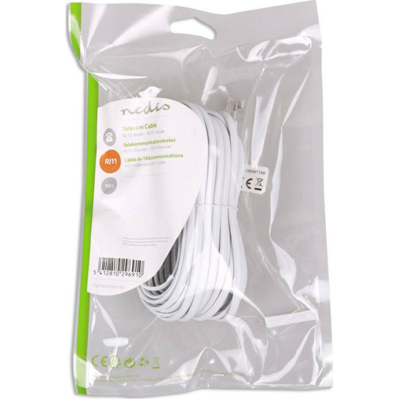 NEDIS TCGP90200WT100 Tηλεφωνικό Καλώδιο RJ11 αρσ. - RJ11 αρσ. 10.0 μ., Λευκό 0021090 NEDIS TCGP90200WT100 Tηλεφωνικό Καλώδιο RJ11 αρσ. - RJ11 αρσ. 10.0 μ., Λευκό 0021090