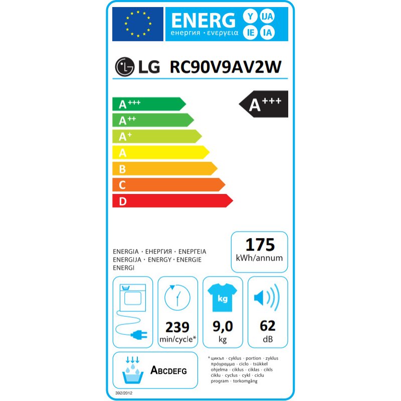 LG RC90V9AV2W Στεγνωτήριο Ρούχων 9kg - A+++ - (Υ x Π x Β): 85 x 60 x 69 cm 0021295 LG RC90V9AV2W Στεγνωτήριο Ρούχων 9kg - A+++ - (Υ x Π x Β): 85 x 60 x 69 cm 0021295
