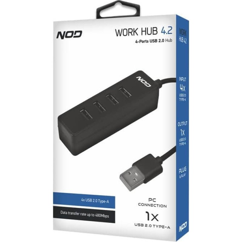 NOD Work Hub 4.2 USB 2.0 4 θυρών, Μαύρο 0028214 NOD Work Hub 4.2 USB 2.0 4 θυρών, Μαύρο 0028214