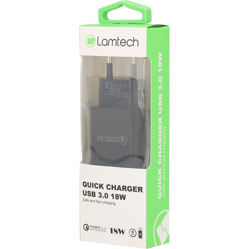 LAMTECH LAM021943 Quick Charger USB3.0 18W , Μαύρο 0028308 LAMTECH LAM021943 Quick Charger USB3.0 18W , Μαύρο 0028308