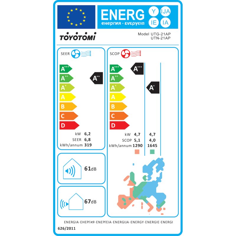 TOYOTOMI UMI ECO UTN/UTG-21AP Σετ Κλιματιστικό Inverter 22000 BTU (22άρι)  A++/A+ , Λευκό 0028388