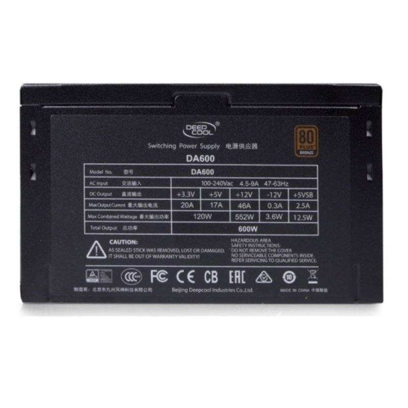 DEEPCOOL DA600 Τροφοδοτικό Η/Υ 600W με πιστοποίηση 80 PLUS BRONZE και ενεργό PFC, Μαύρο 0028475 DEEPCOOL DA600 Τροφοδοτικό Η/Υ 600W με πιστοποίηση 80 PLUS BRONZE και ενεργό PFC, Μαύρο 0028475