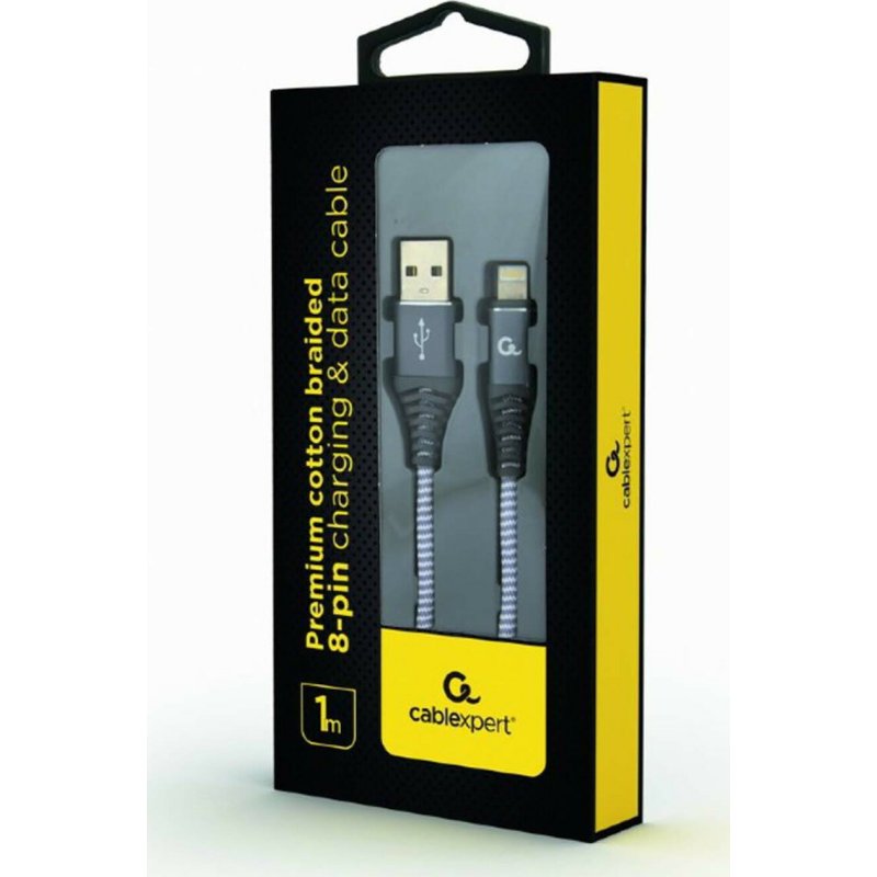 CABLEXPERT CC-USB2B-AMLM-1M-WB2 Καλώδιο φόρτισης και δεδομένων 8 ακίδων Premium βαμβακερό πλεγμένο, 1 m, spacegrey/λευκό 0030692 CABLEXPERT CC-USB2B-AMLM-1M-WB2 Καλώδιο φόρτισης και δεδομένων 8 ακίδων Premium βαμβακερό πλεγμένο, 1 m, spacegrey/λευκό 0030692