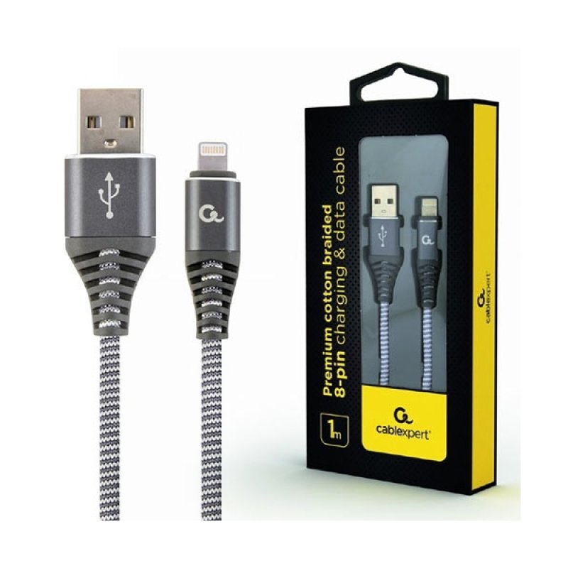 CABLEXPERT CC-USB2B-AMLM-1M-WB2 Καλώδιο φόρτισης και δεδομένων 8 ακίδων Premium βαμβακερό πλεγμένο, 1 m, spacegrey/λευκό 0030692 CABLEXPERT CC-USB2B-AMLM-1M-WB2 Καλώδιο φόρτισης και δεδομένων 8 ακίδων Premium βαμβακερό πλεγμένο, 1 m, spacegrey/λευκό 0030692