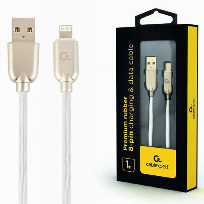 CABLEXPERT CC-USB2R-AMLM-1M-W Καλώδιο φόρτισης και δεδομένων από καουτσούκ Premium 8 ακίδων, 1 m, λευκό 0030693 CABLEXPERT CC-USB2R-AMLM-1M-W Καλώδιο φόρτισης και δεδομένων από καουτσούκ Premium 8 ακίδων, 1 m, λευκό 0030693