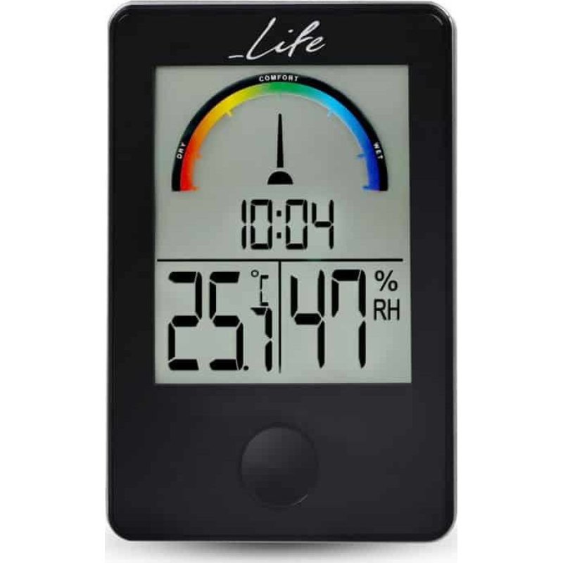 LIFE WES-100 iTemp Ψηφιακό θερμόμετρο / υγρόμετρο εσωτερικού χώρου με ρολόι και έγχρωμη απεικόνιση επιπέδου υγρασίας, σε μαύρο χρώμα. 0030759 LIFE WES-100 iTemp Ψηφιακό θερμόμετρο / υγρόμετρο εσωτερικού χώρου με ρολόι και έγχρωμη απεικόνιση επιπέδου υγρασίας, σε μαύρο χρώμα. 0030759