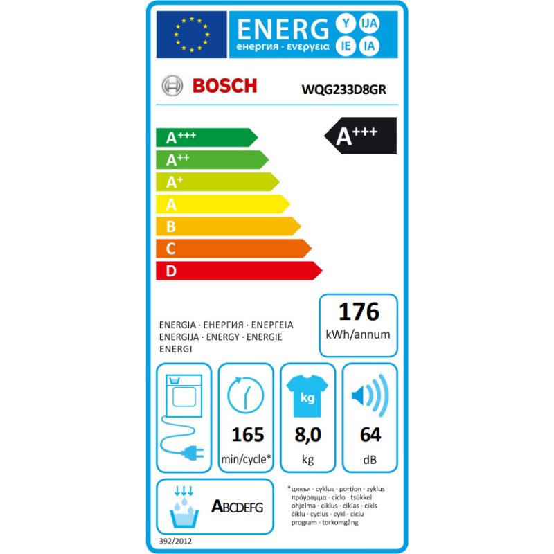 BOSCH WQG233D8GR Στεγνωτήριο Ρούχων 8kg - A+++ - (Υx Π x Β:84.2 x 59.9 x 59.8) 0030935 BOSCH WQG233D8GR Στεγνωτήριο Ρούχων 8kg - A+++ - (Υx Π x Β:84.2 x 59.9 x 59.8) 0030935