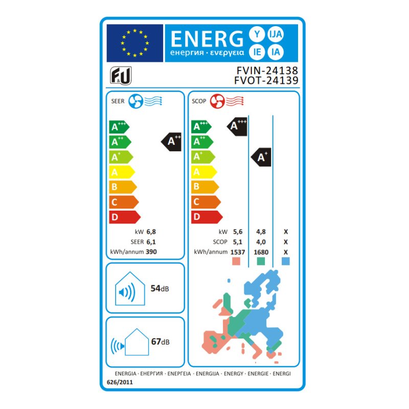 F & U FVIN-24138/FVOT-24139 Κλιματιστικό Inverter 24000 BTU A++/A+ (24άρι) 0032225 F & U FVIN-24138/FVOT-24139 Κλιματιστικό Inverter 24000 BTU A++/A+ (24άρι) 0032225
