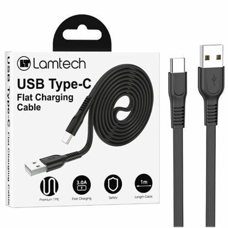 LAMTECH LAM111801 TYPE-C FLAT CHARGING CABLE 1M BLACK 0032748 LAMTECH LAM111801 TYPE-C FLAT CHARGING CABLE 1M BLACK 0032748