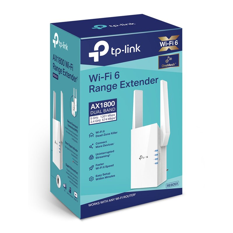 TP-LINK RE605X AX1800 v2 WiFi Extender Dual Band (2.4 & 5GHz) 1750Mbps 0032875 TP-LINK RE605X AX1800 v2 WiFi Extender Dual Band (2.4 & 5GHz) 1750Mbps 0032875