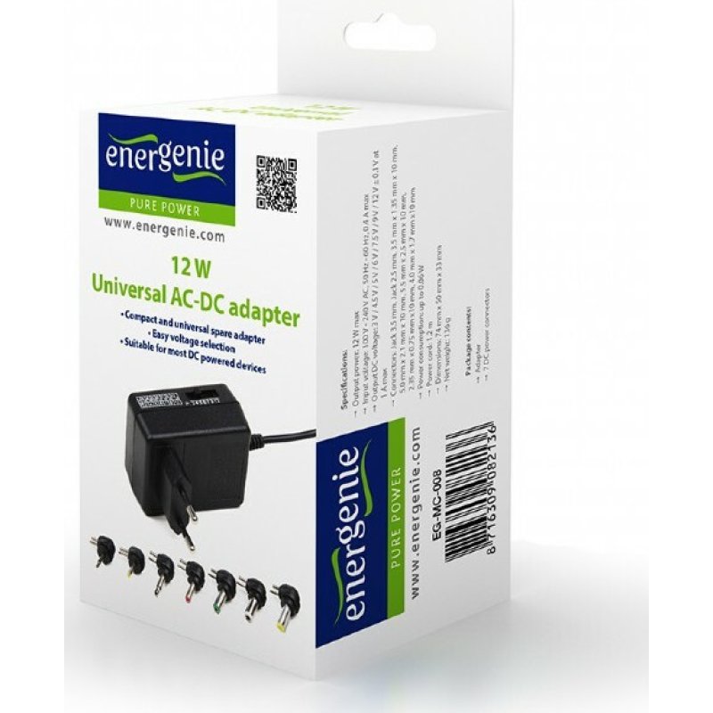 ENERGENIE MC-008 Universal Τροφοδοτικό 12V 1A 12W με σετ βυσμάτων 0033078