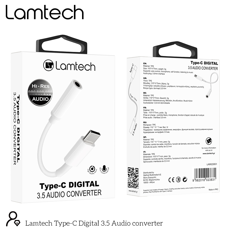 LAMTECH LAM023831 Μετατροπέας USB-C male σε 3.5mm female Λευκό 0033273 LAMTECH LAM023831 Μετατροπέας USB-C male σε 3.5mm female Λευκό 0033273