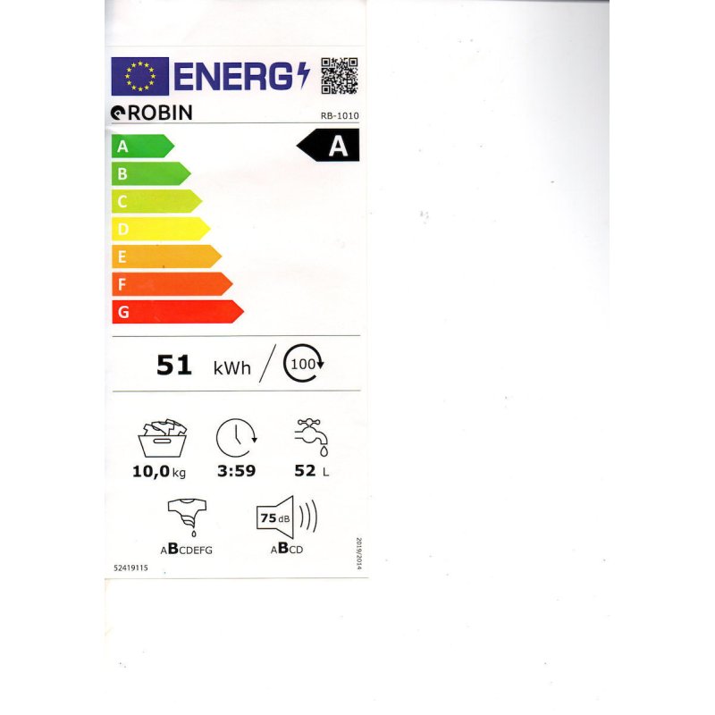 ROBIN RB-1010 Πλυντήριο Ρούχων 10kg 1400rpm 0034419 ROBIN RB-1010 Πλυντήριο Ρούχων 10kg 1400rpm 0034419