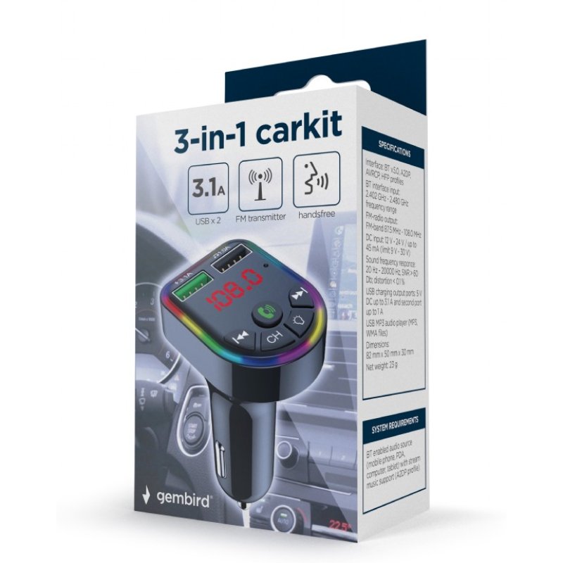 GEMBIRD 3 IN 1 Rgb Carkit With FM Radio Transmitter And USB Charger Black 0035977 GEMBIRD 3 IN 1 Rgb Carkit With FM Radio Transmitter And USB Charger Black 0035977