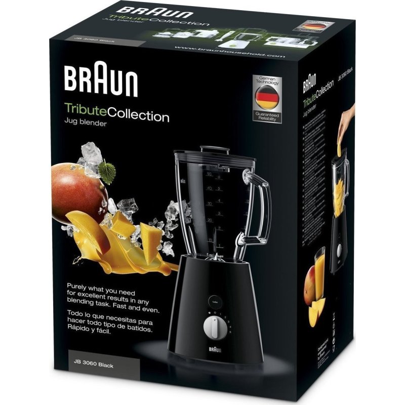 BRAUN JB3060BK TRIBUTE Type 6186 Μπλέντερ για Smoothies με Γυάλινη Κανάτα 1.75lt 800W Μαύρο 0036280 BRAUN JB3060BK TRIBUTE Type 6186 Μπλέντερ για Smoothies με Γυάλινη Κανάτα 1.75lt 800W Μαύρο 0036280