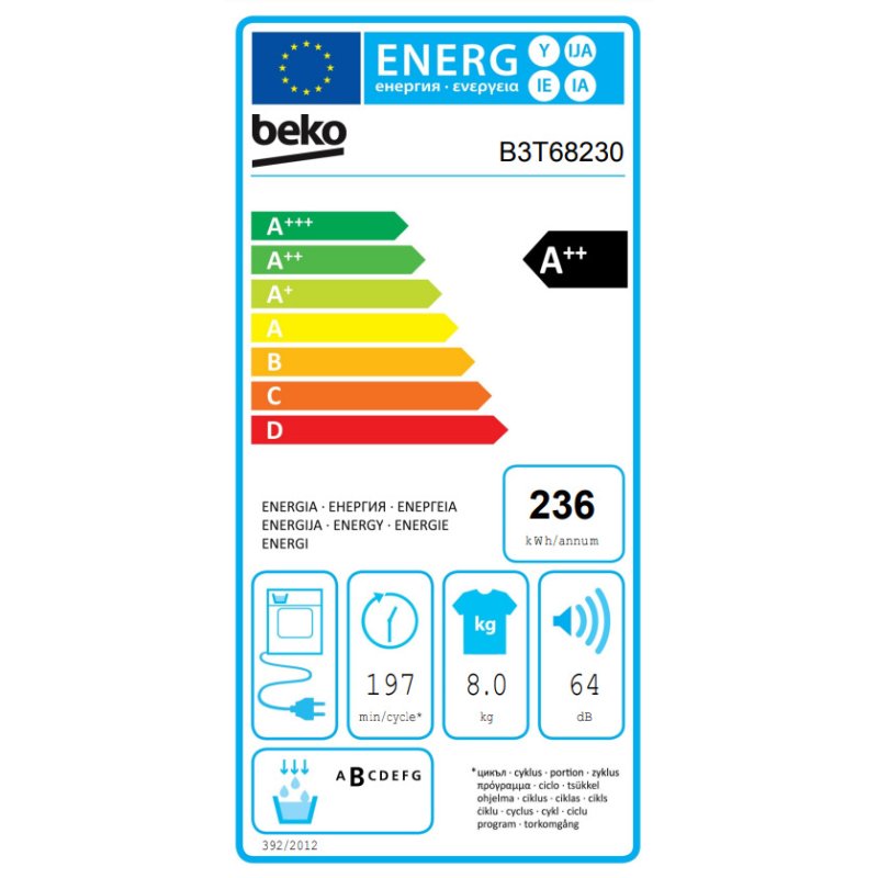 BEKO B3T68230 Στεγνωτήριο 8kg A++ με Αντλία Θερμότητας 0036827 BEKO B3T68230 Στεγνωτήριο 8kg A++ με Αντλία Θερμότητας 0036827
