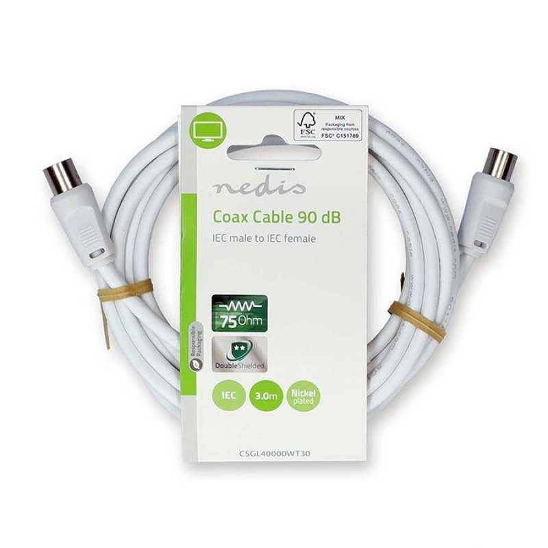 NEDIS CSGL40000WT30 Καλώδιο κεραίας RF αρσ. - RF θηλ. 90dB, 3m σε λευκό χρώμα 0036890 NEDIS CSGL40000WT30 Καλώδιο κεραίας RF αρσ. - RF θηλ. 90dB, 3m σε λευκό χρώμα 0036890