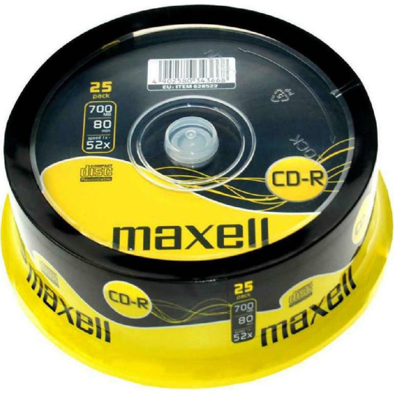 MAXWELL CakeBox25 Εγγράψιμα CD-R 52x 700MB Cake Box 25τμχ 0037344 MAXWELL CakeBox25 Εγγράψιμα CD-R 52x 700MB Cake Box 25τμχ 0037344