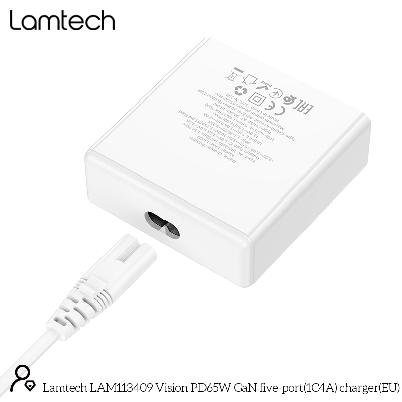 LAMTECH GaN ταχυφορτιστής 1xTYPE-C & 4xQC3.0 65W & EU CABLE 1.5M 0037735 LAMTECH GaN ταχυφορτιστής 1xTYPE-C & 4xQC3.0 65W & EU CABLE 1.5M 0037735