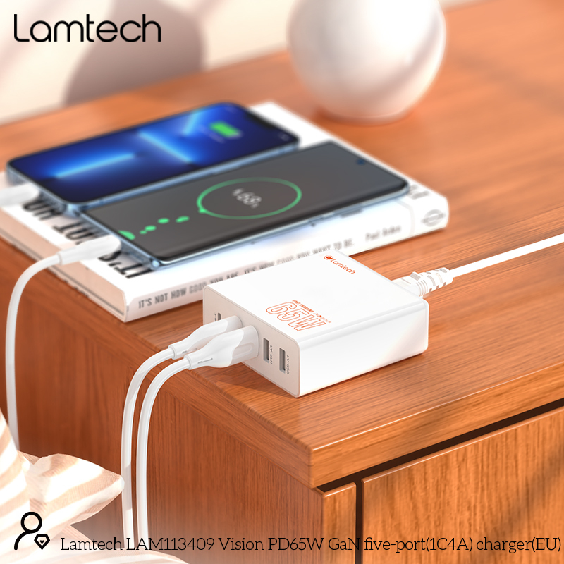 LAMTECH GaN ταχυφορτιστής 1xTYPE-C & 4xQC3.0 65W & EU CABLE 1.5M 0037735 LAMTECH GaN ταχυφορτιστής 1xTYPE-C & 4xQC3.0 65W & EU CABLE 1.5M 0037735