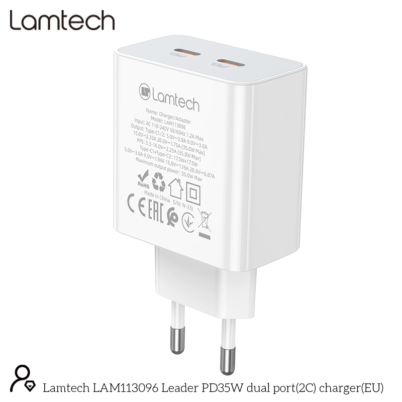 LAMTECH LAM113096 διπλή θύρα type-c FAST PD35W λευκό 0037739 LAMTECH LAM113096 διπλή θύρα type-c FAST PD35W λευκό 0037739