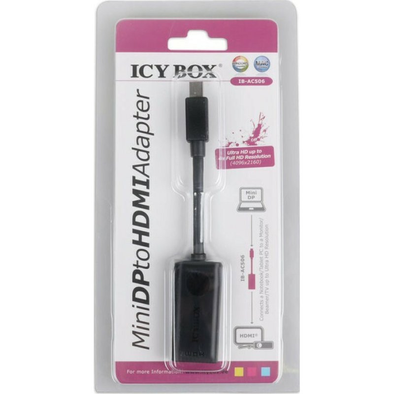 ICY BOX IB-AC506 Αντάπτορας Ultra HD 4K, Mini DisplayPort 1.2 αρσ. σε HDMI 2.0 θηλ., 0.15m. 0037776 ICY BOX IB-AC506 Αντάπτορας Ultra HD 4K, Mini DisplayPort 1.2 αρσ. σε HDMI 2.0 θηλ., 0.15m. 0037776