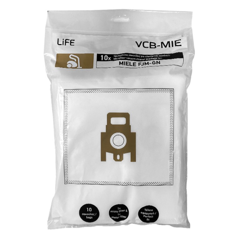 LIFE VCB-ΜΙΕ Υφασμάτινες σακούλες για ηλεκτρικές σκούπες MIELE FJM-GN, 10τεμ 0038523 LIFE VCB-ΜΙΕ Υφασμάτινες σακούλες για ηλεκτρικές σκούπες MIELE FJM-GN, 10τεμ 0038523