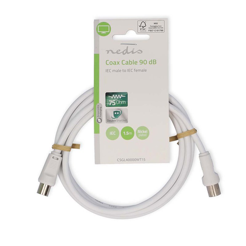 NEDIS CSGL40000WT15 Καλώδιο Κεραίας RF αρσ. - RF θηλ. 90dB 1.50m Λευκό 0039305 NEDIS CSGL40000WT15 Καλώδιο Κεραίας RF αρσ. - RF θηλ. 90dB 1.50m Λευκό 0039305