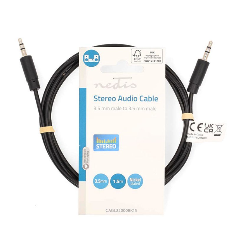 NEDIS CAGL22000BK15 Καλώδιο ήχου 3,5mm αρσ. Stereo - 3,5mm αρσ. Stereo, 1.50m σε μαύρο χρώμα. 0040634 NEDIS CAGL22000BK15 Καλώδιο ήχου 3,5mm αρσ. Stereo - 3,5mm αρσ. Stereo, 1.50m σε μαύρο χρώμα. 0040634