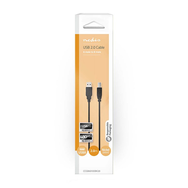 NEDIS CCGB60100BK20 USB 2.0 Καλώδιο Α αρσ - Β Αρσ 2.0m Μαύρο 0040785 NEDIS CCGB60100BK20 USB 2.0 Καλώδιο Α αρσ - Β Αρσ 2.0m Μαύρο 0040785