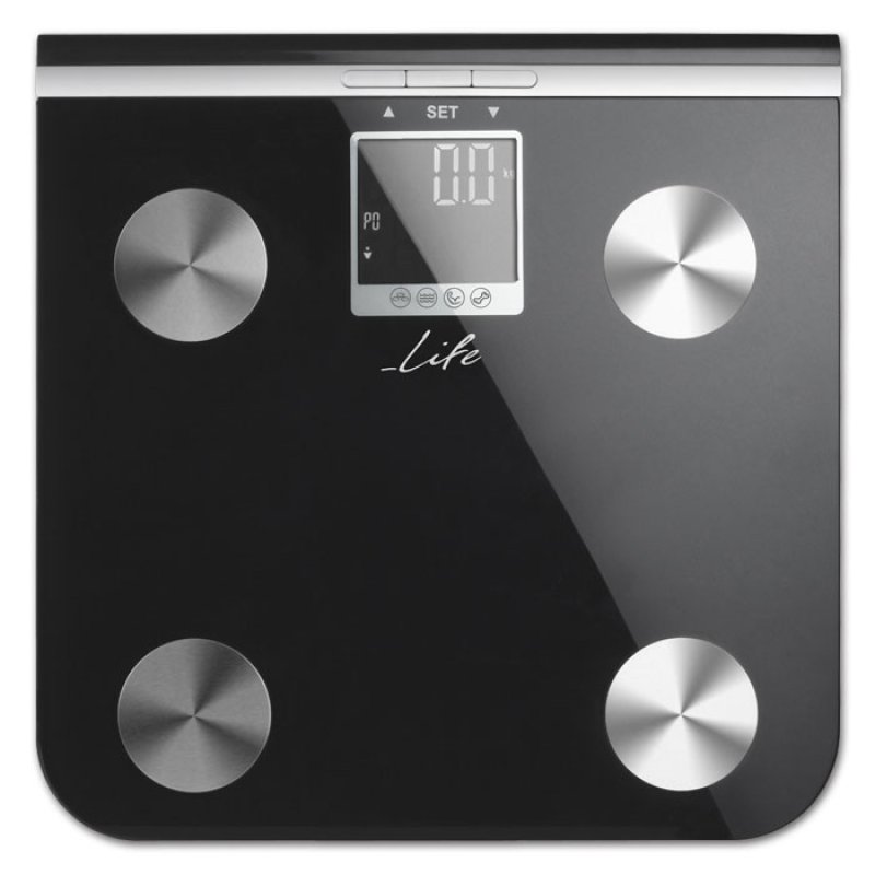 LIFE Shape 221-0076 Γυάλινη ηλεκτρονική ζυγαριά μπάνιου με λιπομέτρηση, 5 σε 1. 0040938 LIFE Shape 221-0076 Γυάλινη ηλεκτρονική ζυγαριά μπάνιου με λιπομέτρηση, 5 σε 1. 0040938