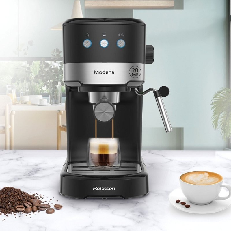 Rohnson Modena R-98012 Μηχανή Espresso 1100W Πίεσης 20bar Μαύρη 0040985