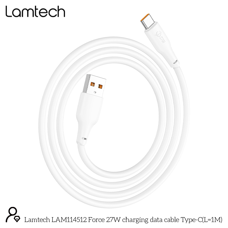 LAMTECH LAM114512 USB 2.0 Καλώδιο USB-C male - USB-A 27W Λευκό 1m 0041012 LAMTECH LAM114512 USB 2.0 Καλώδιο USB-C male - USB-A 27W Λευκό 1m 0041012