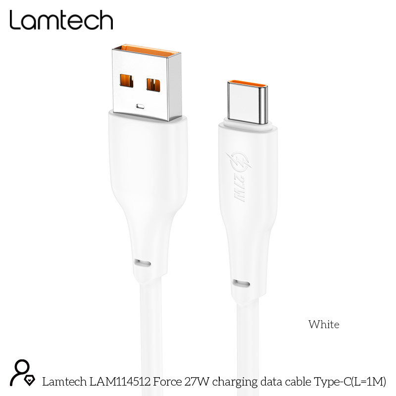 LAMTECH LAM114512 USB 2.0 Καλώδιο USB-C male - USB-A 27W Λευκό 1m 0041012 LAMTECH LAM114512 USB 2.0 Καλώδιο USB-C male - USB-A 27W Λευκό 1m 0041012