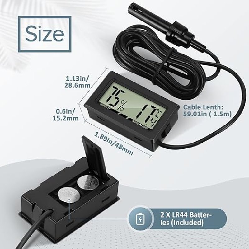 THLEVEL 41112200 Mini LCD Ψηφιακό Θερμόμετρο-Υγρόμετρο Θερμοκρασίας με Εξωτερικό Αισθητήρα για Ψυγειοκαταψύκτη 0041013