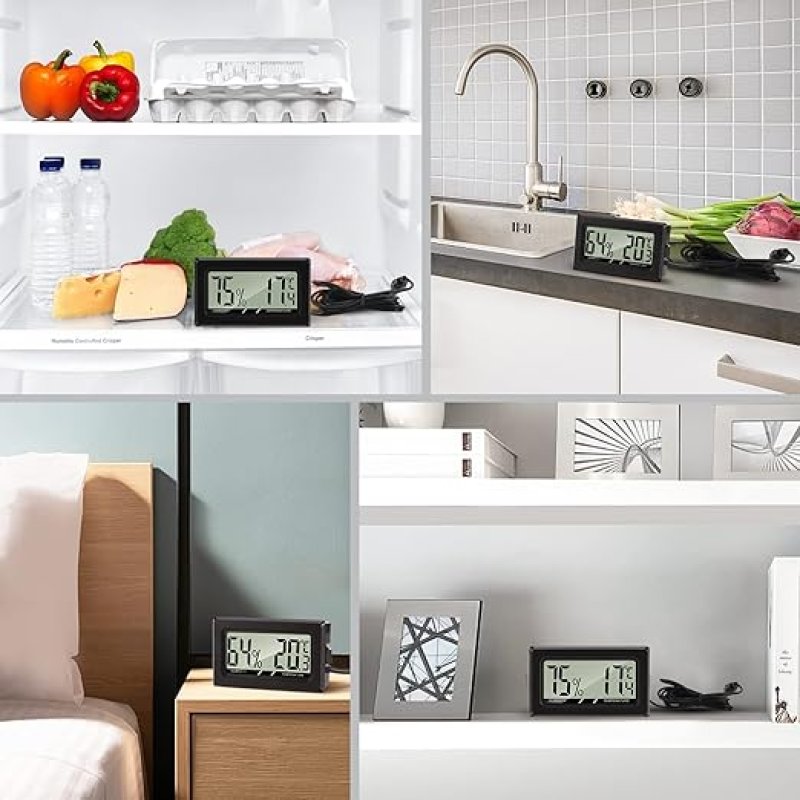THLEVEL 41112200 Mini LCD Ψηφιακό Θερμόμετρο-Υγρόμετρο Θερμοκρασίας με Εξωτερικό Αισθητήρα για Ψυγειοκαταψύκτη 0041013
