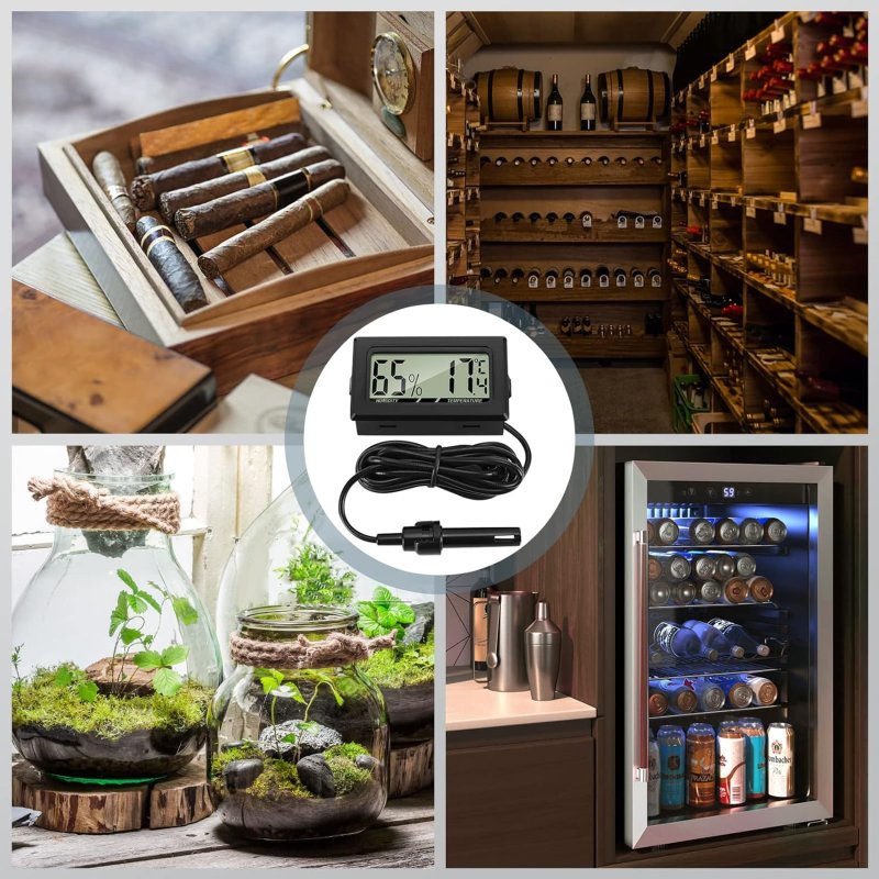 THLEVEL 41112200 Mini LCD Ψηφιακό Θερμόμετρο-Υγρόμετρο Θερμοκρασίας με Εξωτερικό Αισθητήρα για Ψυγειοκαταψύκτη 0041013