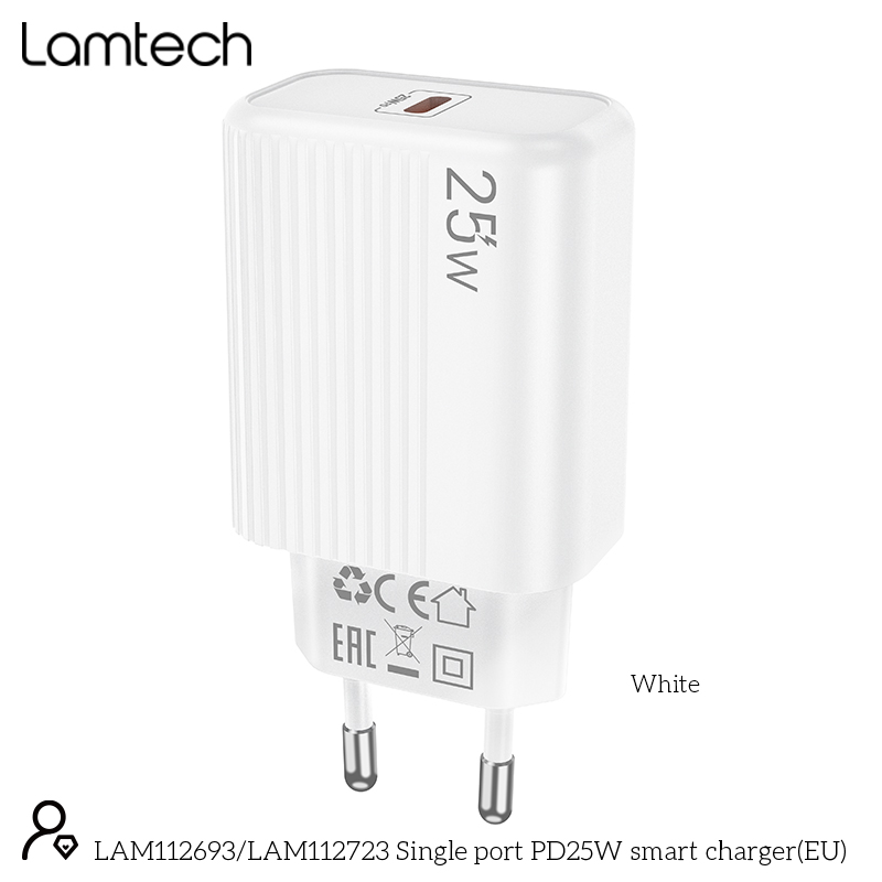 LAMTECH LAM112693 Φορτιστής χωρίς Καλώδιο με θύρα USB-C 25W Power Delivery Whites 0041030 LAMTECH LAM112693 Φορτιστής χωρίς Καλώδιο με θύρα USB-C 25W Power Delivery Whites 0041030