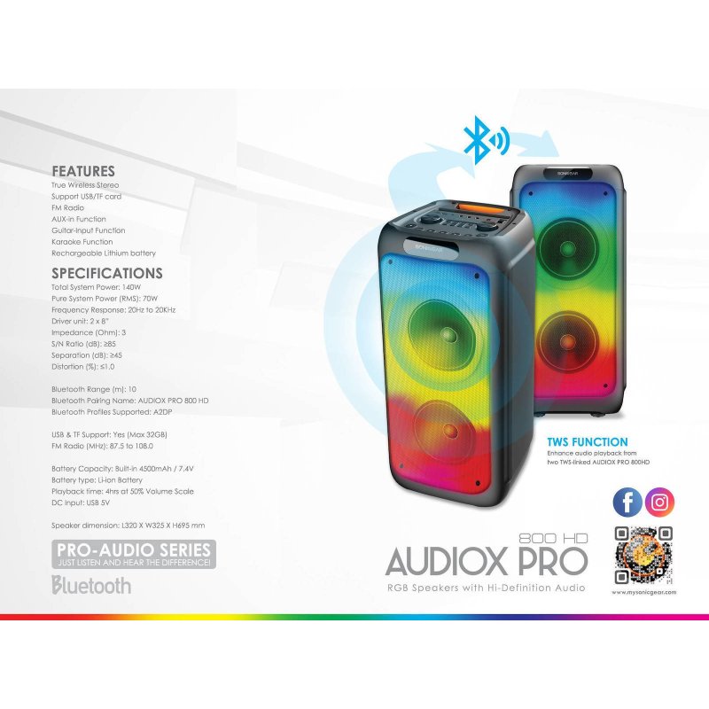 SONIC GEAR AX-PRO800-HD Karaoke Speaker Audiox Pro 800 Μαύρο 0041033 SONIC GEAR AX-PRO800-HD Karaoke Speaker Audiox Pro 800 Μαύρο 0041033