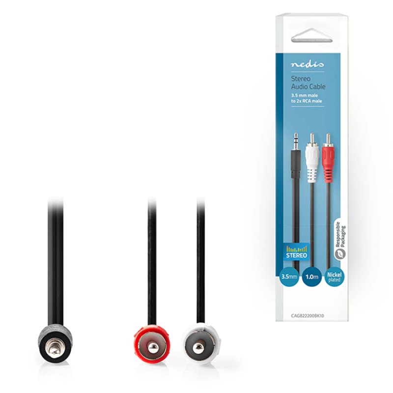 NEDIS CAGB22200BK10 Καλώδιο ήχου 3.5mm Stereo αρσ. - 2x RCA αρσ., 1.00m 0041080 NEDIS CAGB22200BK10 Καλώδιο ήχου 3.5mm Stereo αρσ. - 2x RCA αρσ., 1.00m 0041080