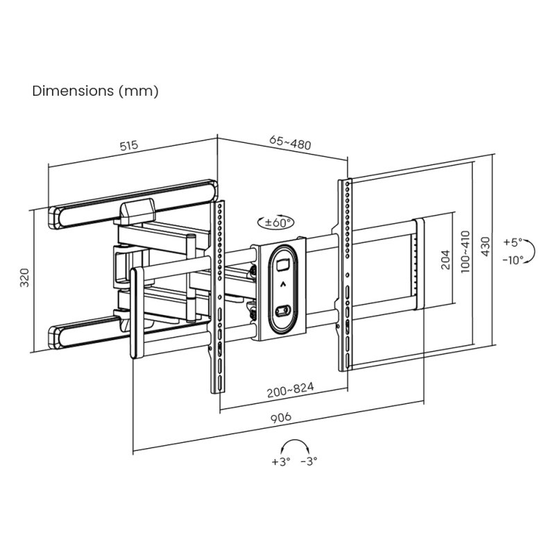 POWERTECH PT-1280 Βάση Τηλεόρασης Τοίχου με Βραχίονα έως 100