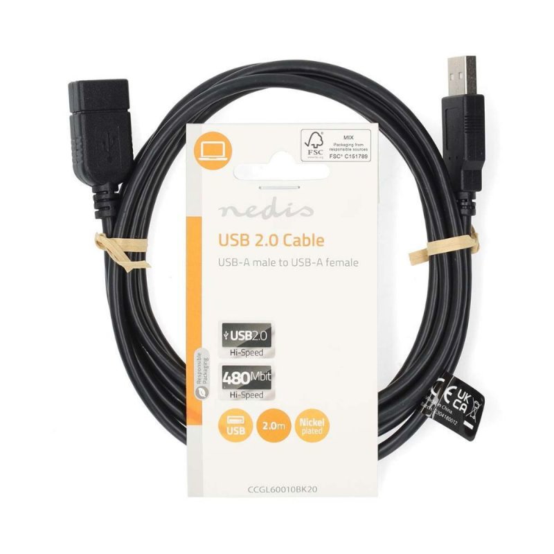 NEDIS CCGL60010BK20 Καλώδιο USB High-Speed Α αρσ. - USB A θηλ., 2.00m 0041603 NEDIS CCGL60010BK20 Καλώδιο USB High-Speed Α αρσ. - USB A θηλ., 2.00m 0041603