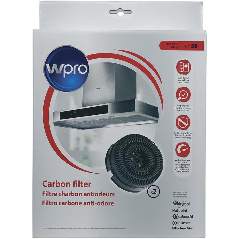 WPRO AKB000/1 Φίλτρο Άνθρακα κατά των Οσμών (C00384666) Type 58 - 2 pcs. (? 142 x 48 mm - 200 g) 0041902 WPRO AKB000/1 Φίλτρο Άνθρακα κατά των Οσμών (C00384666) Type 58 - 2 pcs. (? 142 x 48 mm - 200 g) 0041902