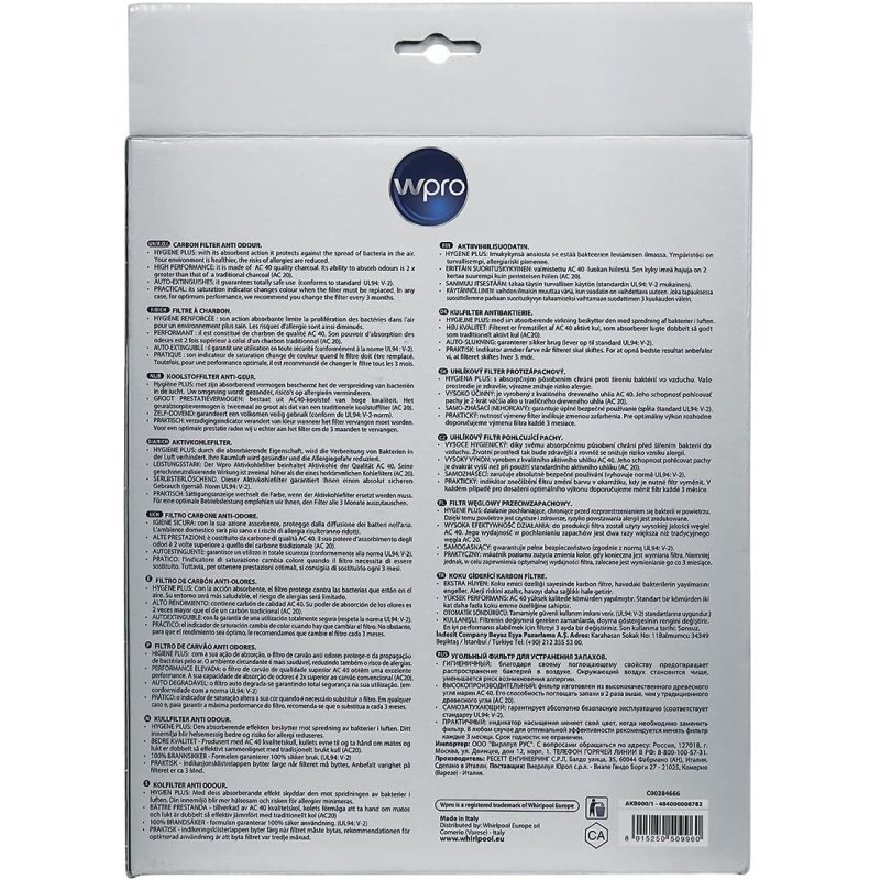 WPRO AKB000/1 Φίλτρο Άνθρακα κατά των Οσμών (C00384666) Type 58 - 2 pcs. (? 142 x 48 mm - 200 g) 0041902 WPRO AKB000/1 Φίλτρο Άνθρακα κατά των Οσμών (C00384666) Type 58 - 2 pcs. (? 142 x 48 mm - 200 g) 0041902