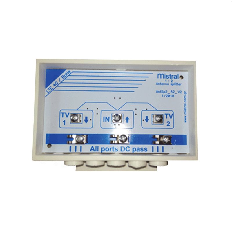 MISTRAL Antenna Splitter 2 Διακλαδωτής Ιστού -Κατανεμητής Σήματος δυο Εξόδων DIV2 050209 MISTRAL Antenna Splitter 2 Διακλαδωτής Ιστού -Κατανεμητής Σήματος δυο Εξόδων DIV2 050209