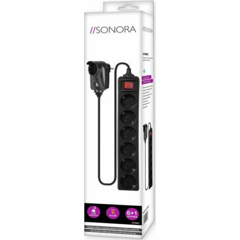 SONORA S1PSB601 Πολύπριζο Ασφαλείας 7 Θέσεων με Διακόπτη και Καλώδιο 1.5m Μαύρο 0034945 SONORA S1PSB601 Πολύπριζο Ασφαλείας 7 Θέσεων με Διακόπτη και Καλώδιο 1.5m Μαύρο 0034945