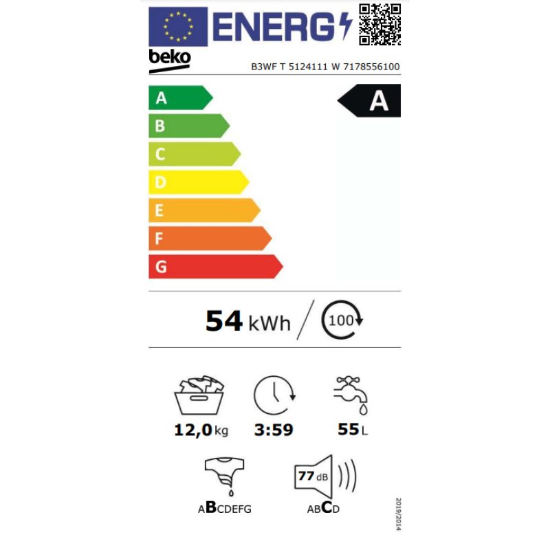 BEKO B3WFT5124111W Πλυντήριο Ρούχων με Λειτουργία Ατμού 12kg - 84x60x58εκ. 0037530 BEKO B3WFT5124111W Πλυντήριο Ρούχων με Λειτουργία Ατμού 12kg - 84x60x58εκ. 0037530