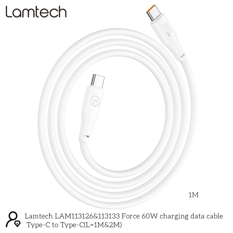 LAMTECH LAM113126 CHARGE AND DATA CABLE TYPE-C TO TYPE-C 60W 1M WHITE 0038432