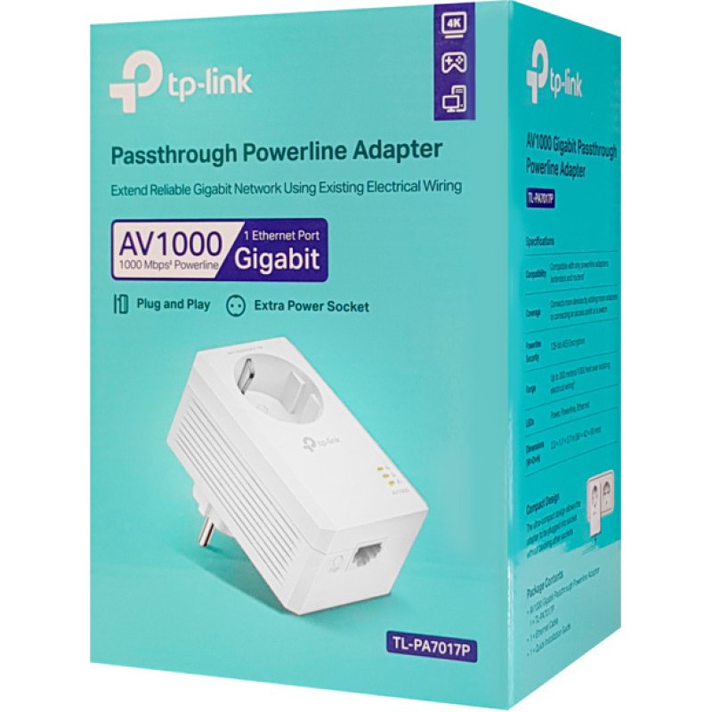 TP-LINK Powerline TL-PA7017P, Passthrough, AV1000 Gigabit, Ver. 4.0 0038447 TP-LINK Powerline TL-PA7017P, Passthrough, AV1000 Gigabit, Ver. 4.0 0038447