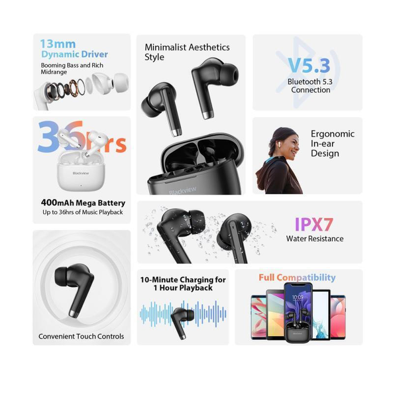 BLACKVIEW AIRBUDS4-W Bluetooth Handsfree Ακουστικά με Αντοχή στον Ιδρώτα και Θήκη Φόρτισης Λευκά 0038964 BLACKVIEW AIRBUDS4-W Bluetooth Handsfree Ακουστικά με Αντοχή στον Ιδρώτα και Θήκη Φόρτισης Λευκά 0038964